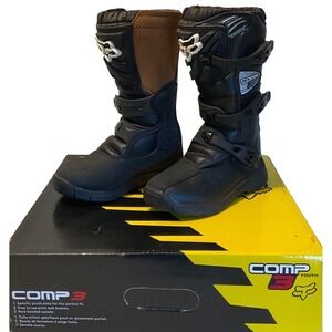 Fox Racing Youth Comp 3 Motocross Boots Black Dirt Bike Size Y4 EU 36